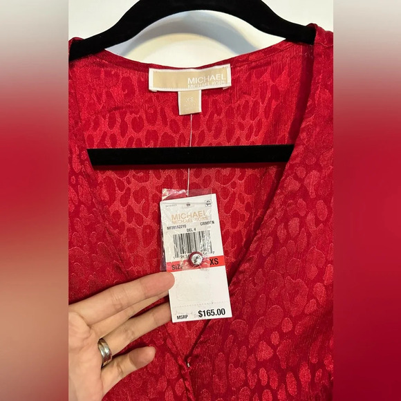 NWT MICHAEL Michael Kors Cheetah Jacquard Midi Wrap Dress Crimson XS - Picture 7 of 12
